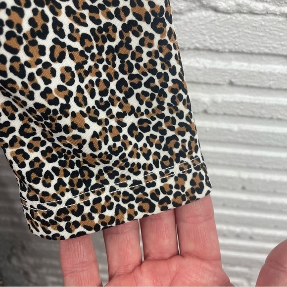 Banana Republic Long Sleeve Midi Dress Leopard Print Stretch Knit Front Slit S - Picture 4 of 16